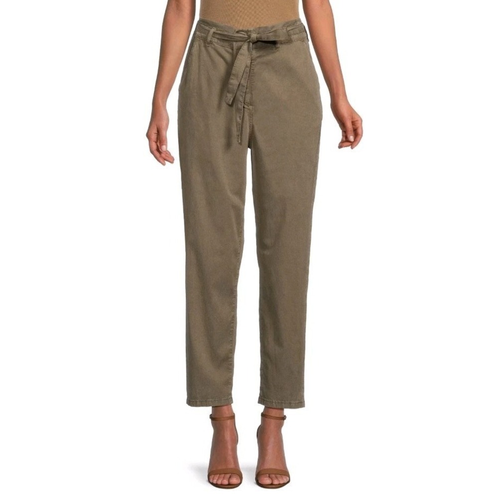 ba&sh BASH Lady Pants Olive Khakis Belted Button Fly High Rise Crop Taper Fit‎ M